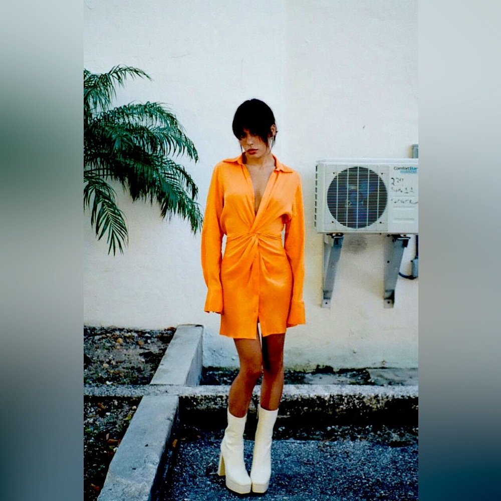 ZARA MINI SATIN DRESS ORANGE - Size L